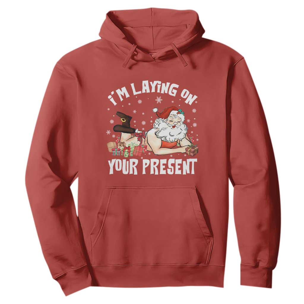Funny Naughty Christmas Santa Hoodie I'm Laying On Your Present TS11 Red Print Your Wear