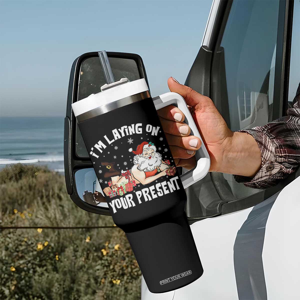 Funny Naughty Christmas Santa Tumbler With Handle I'm Laying On Your Present TS11 Print Your Wear