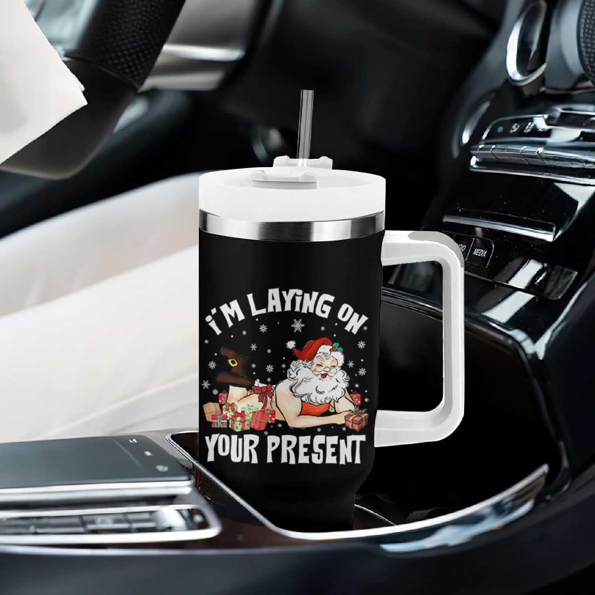 Funny Naughty Christmas Santa Tumbler With Handle I'm Laying On Your Present TS11 Print Your Wear