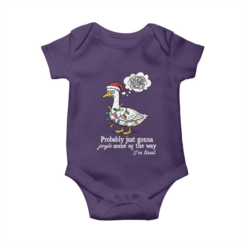 Probably Just Gonna Jingle Some Of The Way I'm Tired Baby Onesie Funny Christmas Goose TS11 Purple Print Your Wear