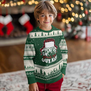 Funny You Will Shoot Your Eye Out Kid Ugly Christmas Sweater Xmas Movie Glasses Hat TS11 Forest Green Beige Print Your Wear