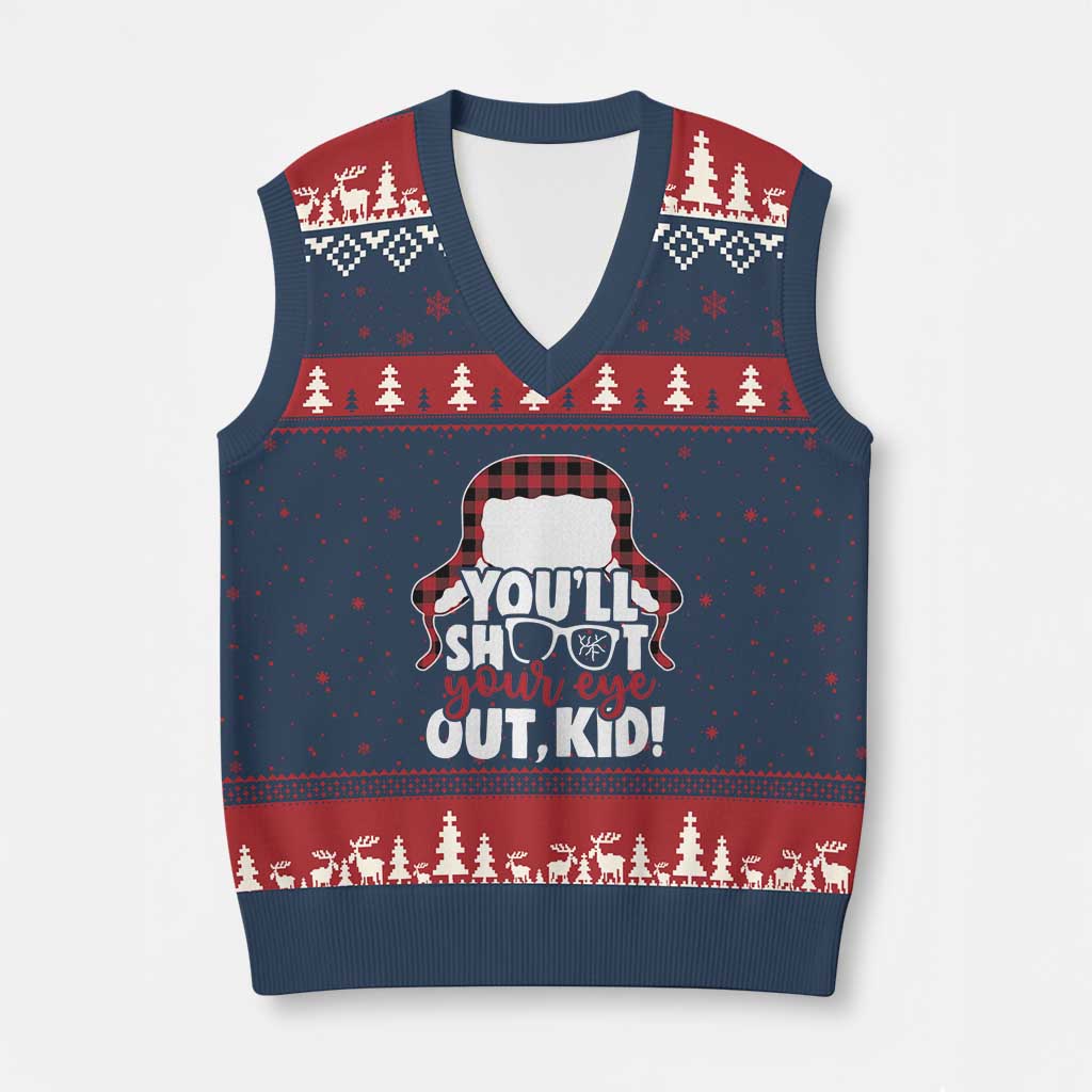 Funny You Will Shoot Your Eye Out Kid V-Neck Knit Sweater Vest Xmas Movie Glasses Hat TS11 Navy Red Print Your Wear