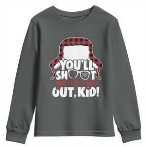 Funny You Will Shoot Your Eye Out Kid Youth Sweatshirt Christmas Movie Glasses Hat TS11 Dark Heather Print Your Wear