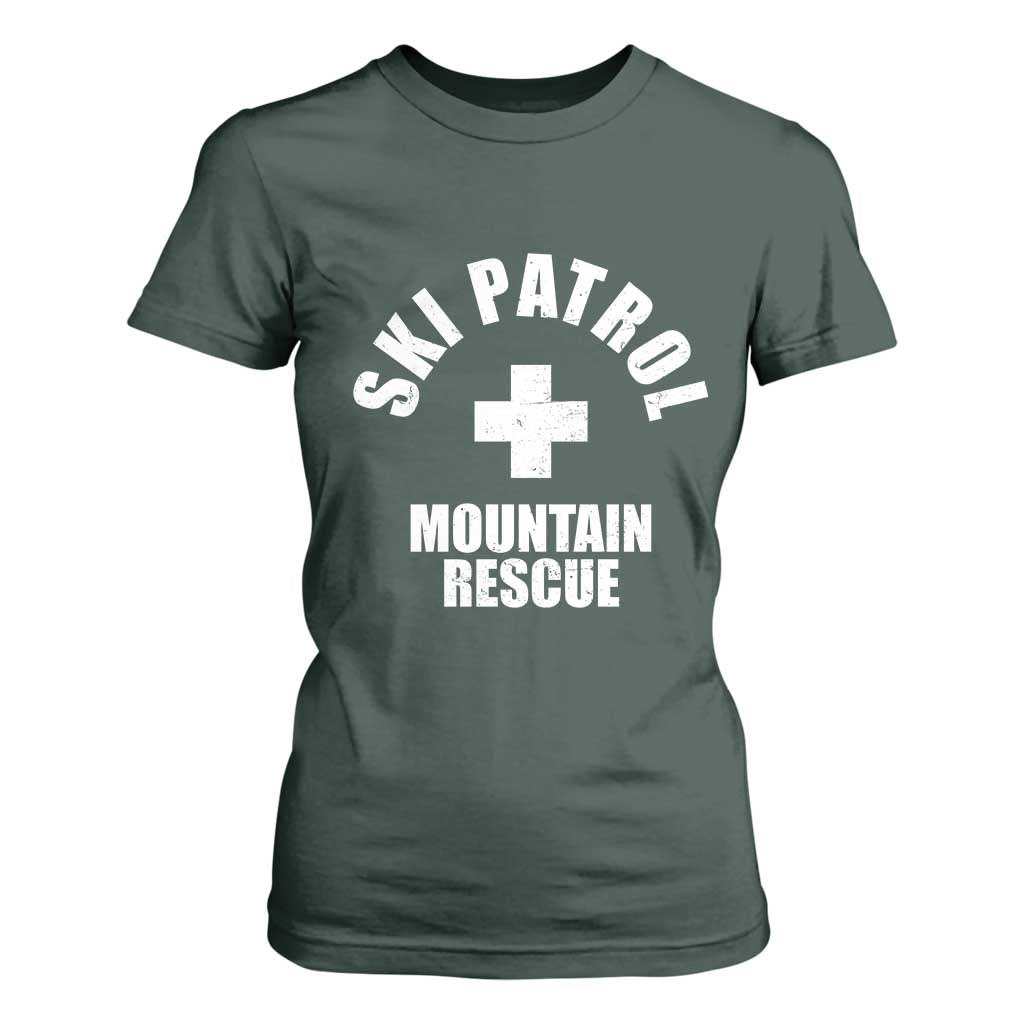 Ski Patrol Mountain Rescue T Shirt For Women Winter Slopes Skiing Snowboarding TS11 Dark Forest Green Print Your Wear