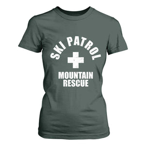 Ski Patrol Mountain Rescue T Shirt For Women Winter Slopes Skiing Snowboarding TS11 Dark Forest Green Print Your Wear