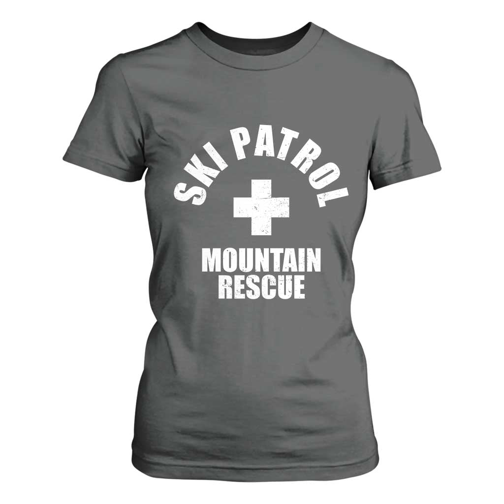Ski Patrol Mountain Rescue T Shirt For Women Winter Slopes Skiing Snowboarding TS11 Dark Heather Print Your Wear