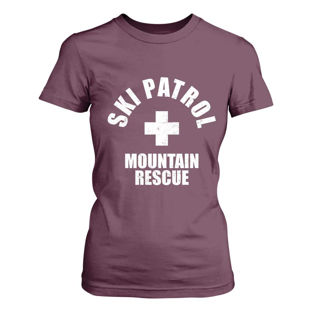 Ski Patrol Mountain Rescue T Shirt For Women Winter Slopes Skiing Snowboarding TS11 Maroon Print Your Wear