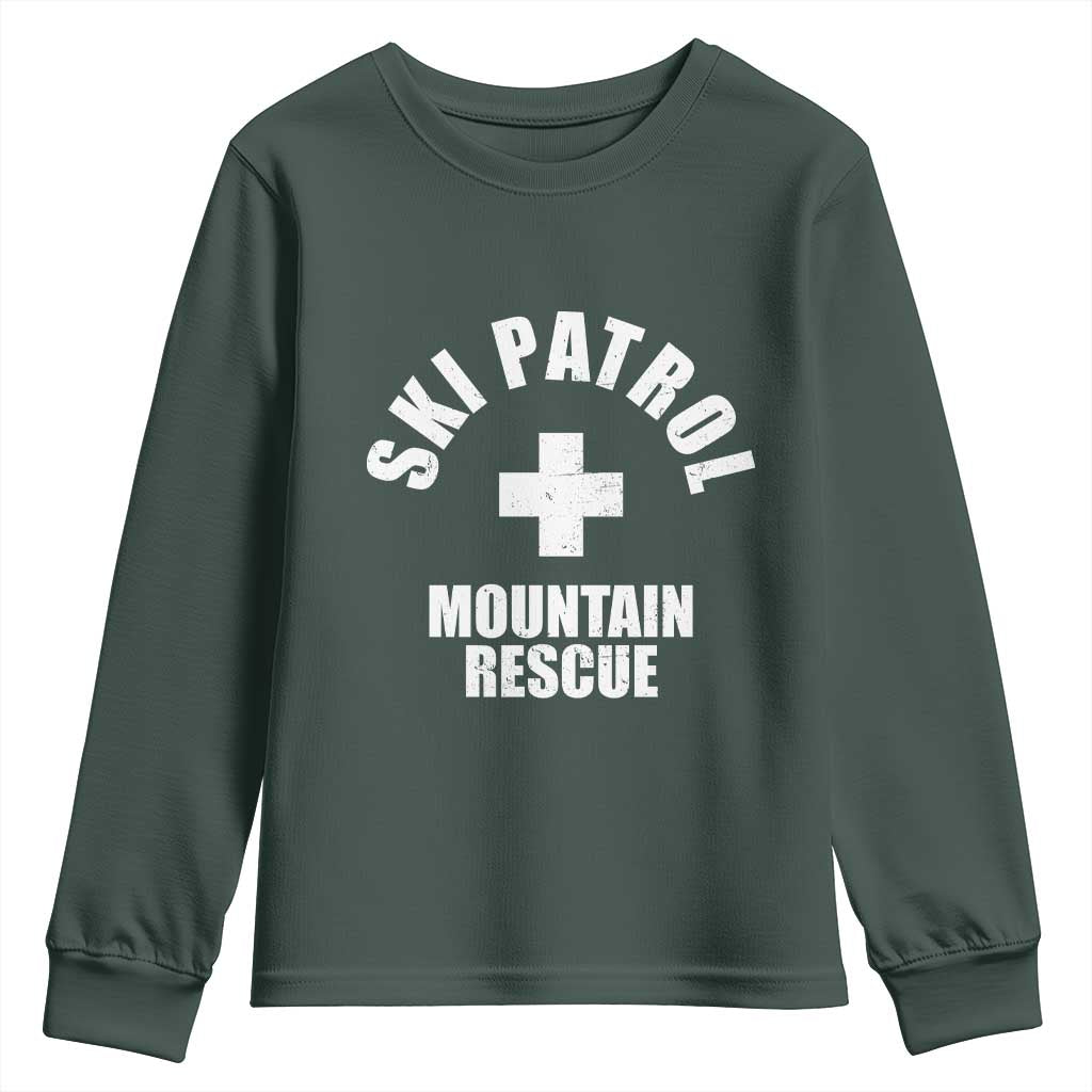 Ski Patrol Mountain Rescue Youth Sweatshirt Winter Slopes Skiing Snowboarding TS11 Dark Forest Green Print Your Wear