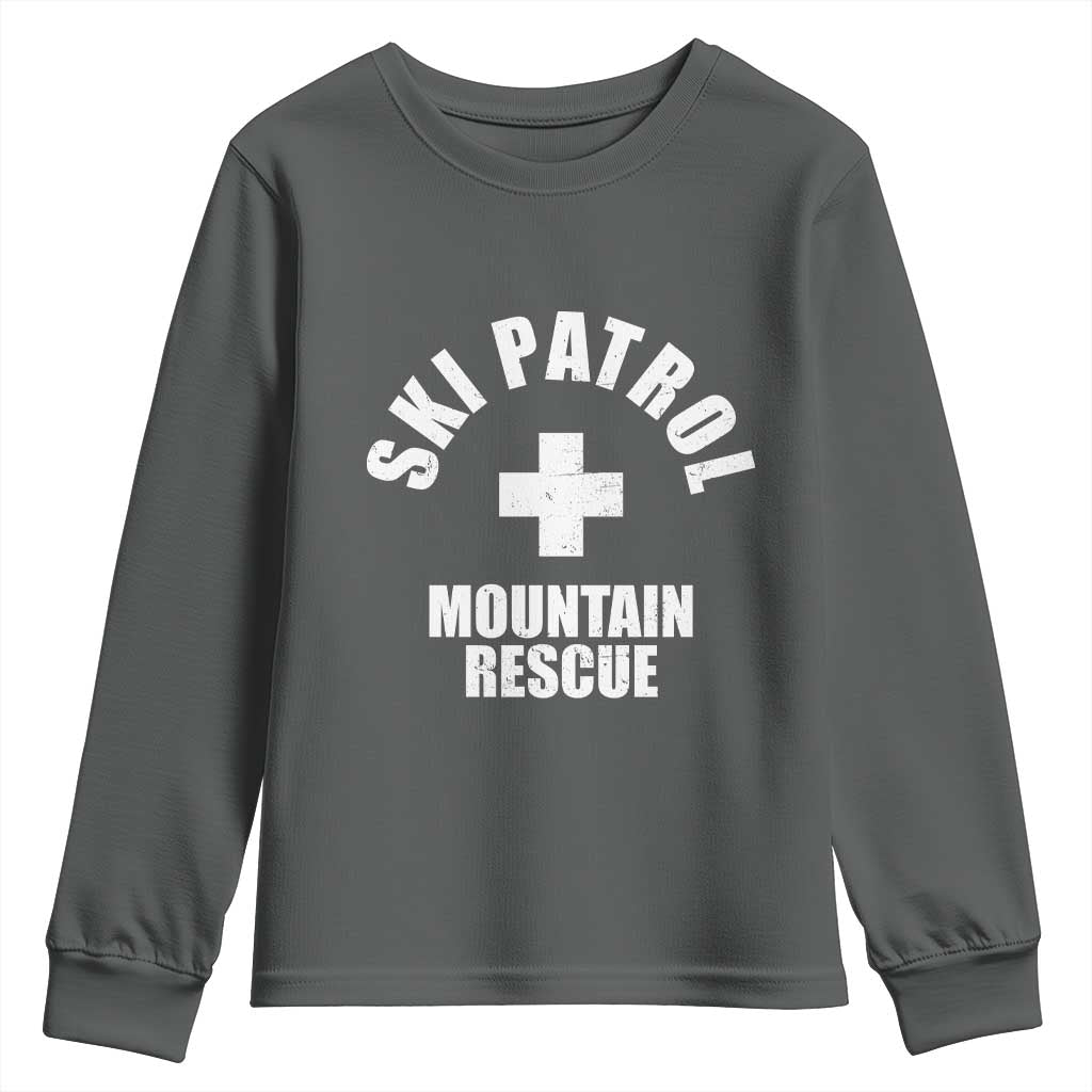 Ski Patrol Mountain Rescue Youth Sweatshirt Winter Slopes Skiing Snowboarding TS11 Dark Heather Print Your Wear