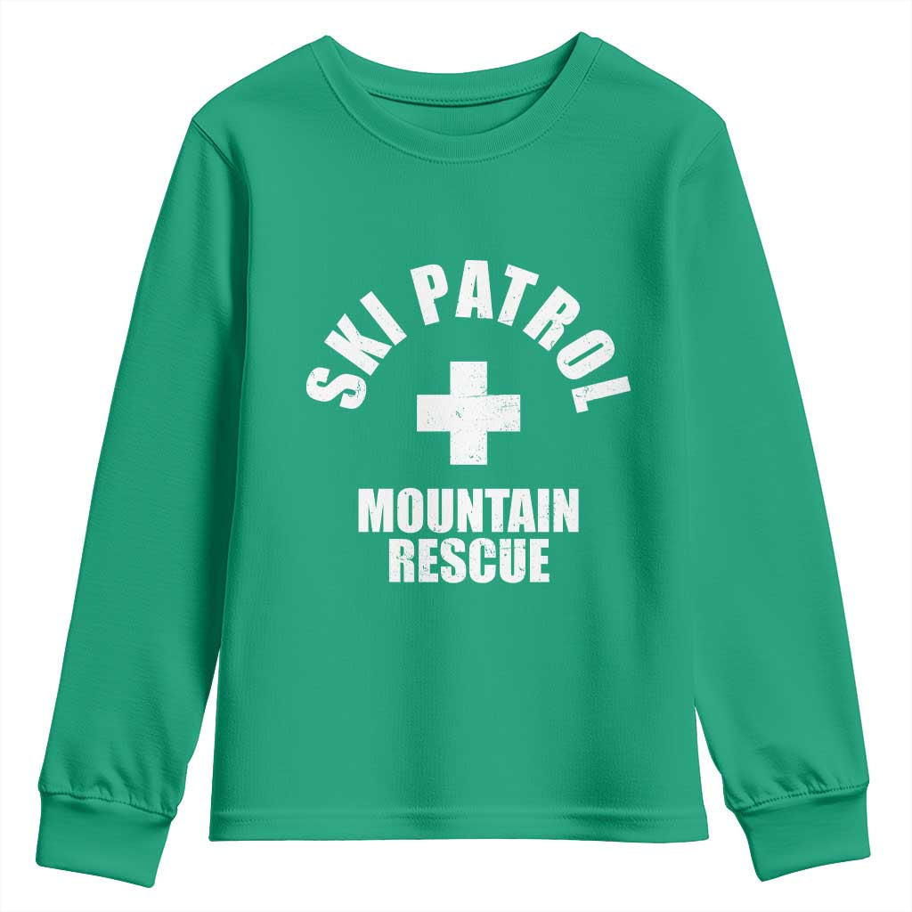 Ski Patrol Mountain Rescue Youth Sweatshirt Winter Slopes Skiing Snowboarding TS11 Irish Green Print Your Wear