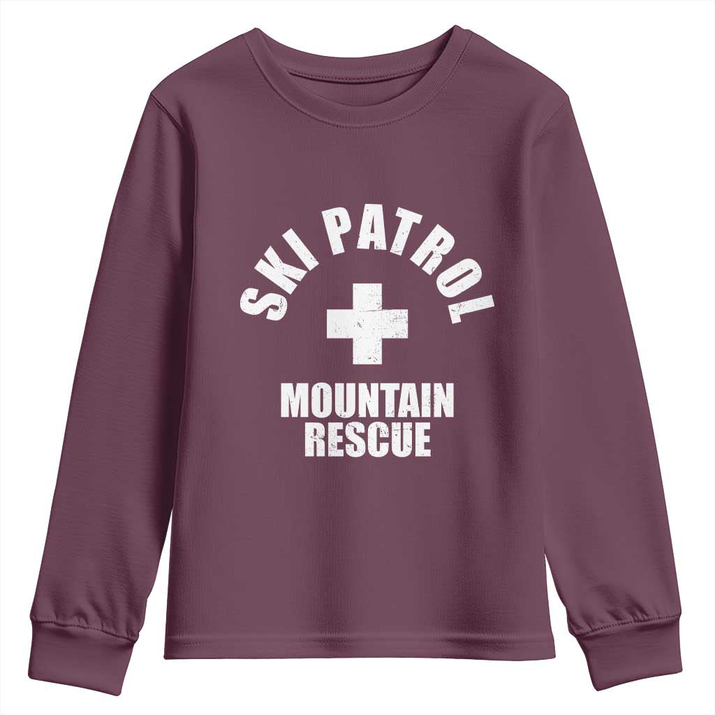 Ski Patrol Mountain Rescue Youth Sweatshirt Winter Slopes Skiing Snowboarding TS11 Maroon Print Your Wear