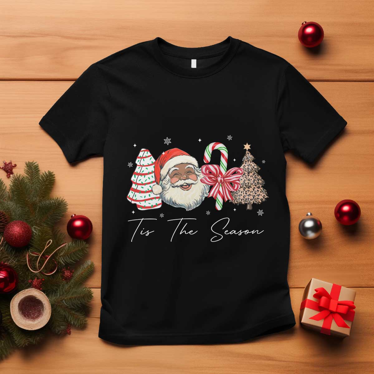 Funny Black Christmas T Shirt Tis The Season African American Santa TS11 Black Print Your Wear
