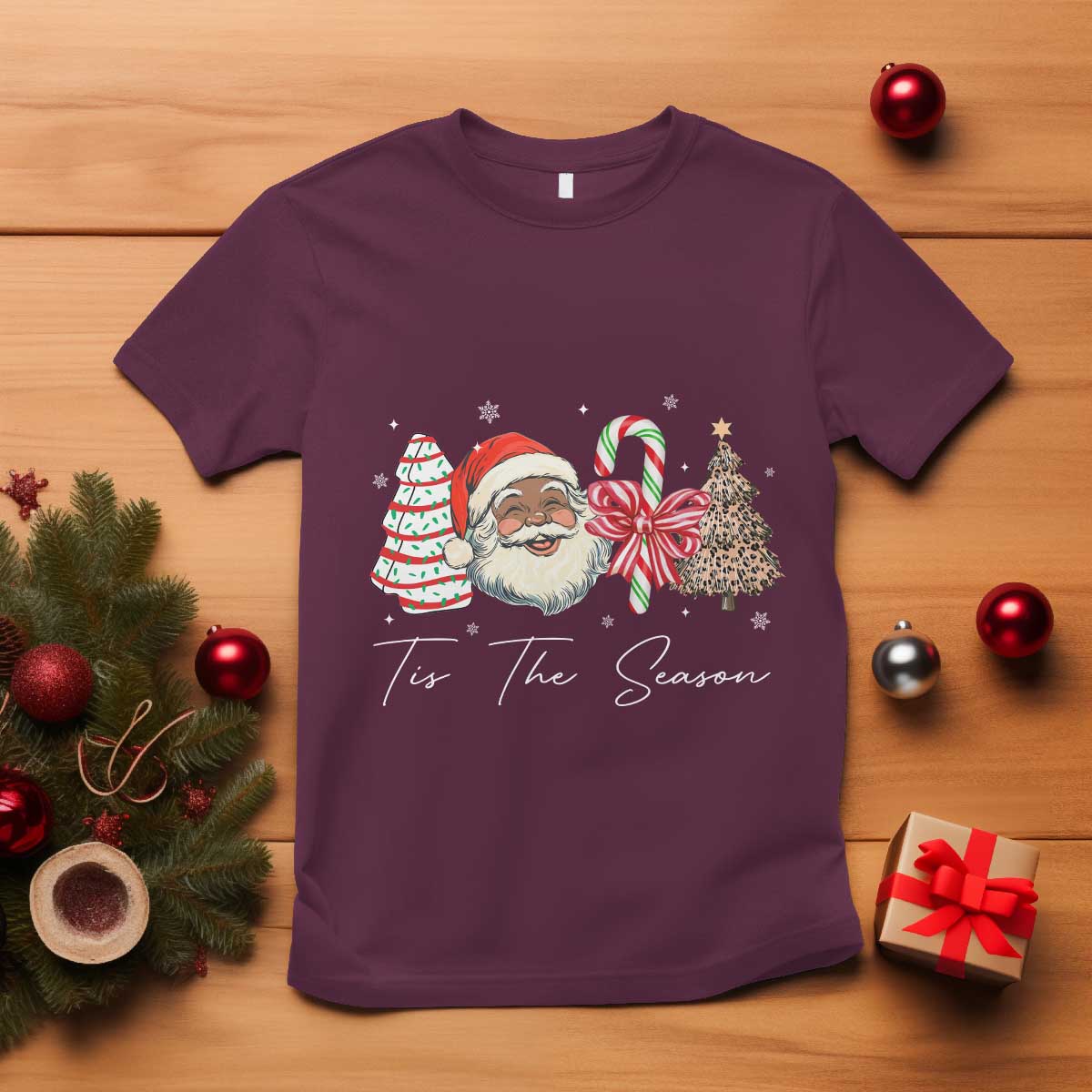 Funny Black Christmas T Shirt Tis The Season African American Santa TS11 Maroon Print Your Wear