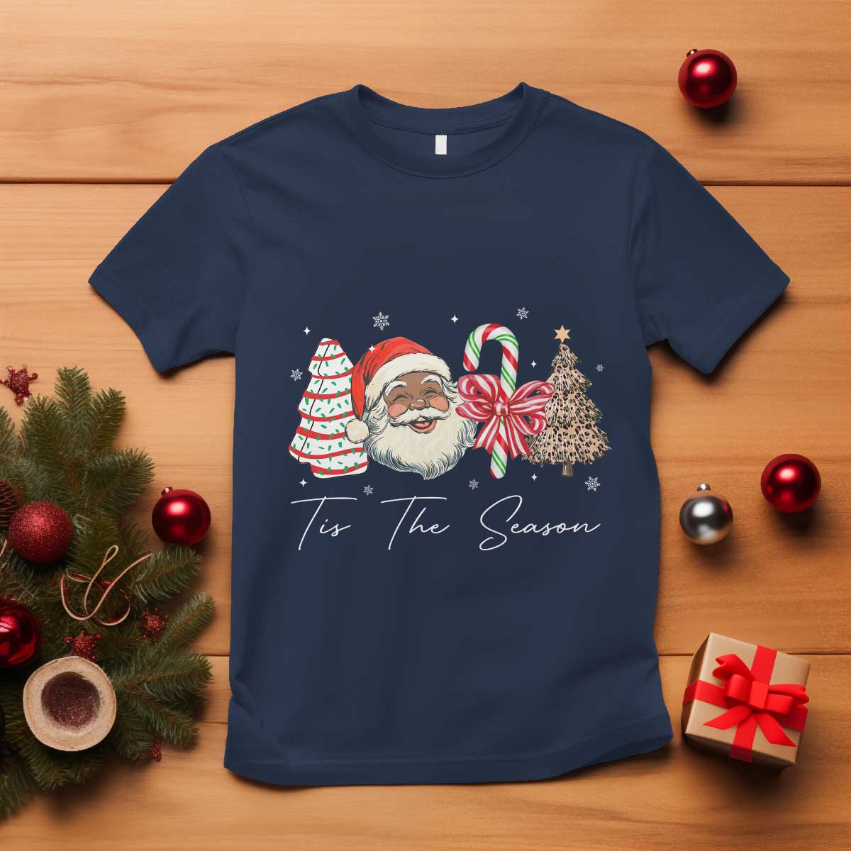 Funny Black Christmas T Shirt Tis The Season African American Santa TS11 Navy Print Your Wear