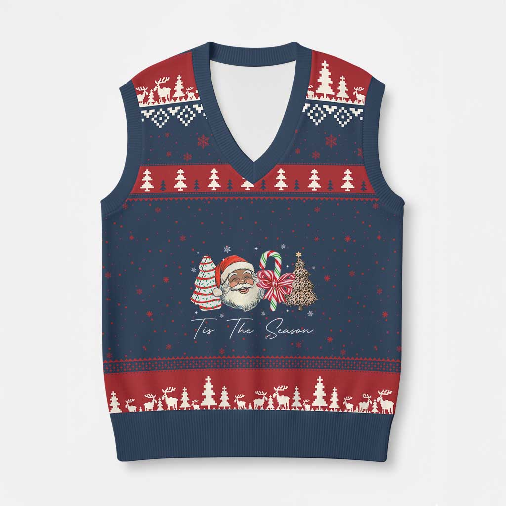 Funny Black Xmas V-Neck Knit Sweater Vest Tis The Season African American Santa TS11 Navy Red Print Your Wear