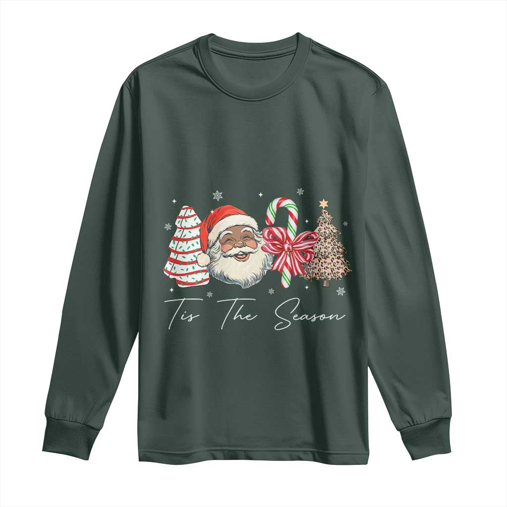 Funny Black Christmas Long Sleeve Shirt Tis The Season African American Santa TS11 Dark Forest Green Print Your Wear
