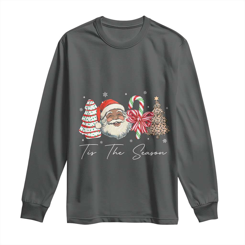 Funny Black Christmas Long Sleeve Shirt Tis The Season African American Santa TS11 Dark Heather Print Your Wear