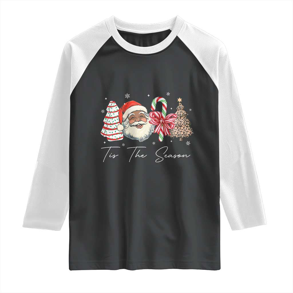 Funny Black Christmas Raglan Shirt Tis The Season African American Santa TS11 Black White Print Your Wear