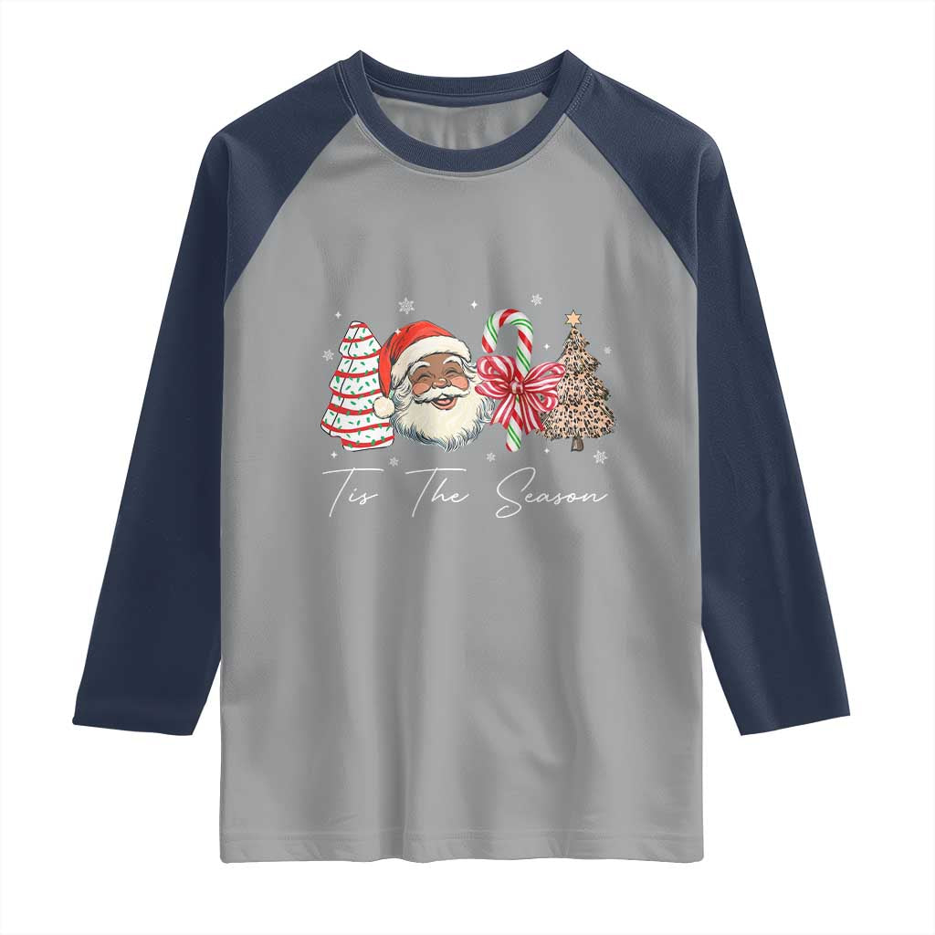 Funny Black Christmas Raglan Shirt Tis The Season African American Santa TS11 Sport Gray Navy Print Your Wear