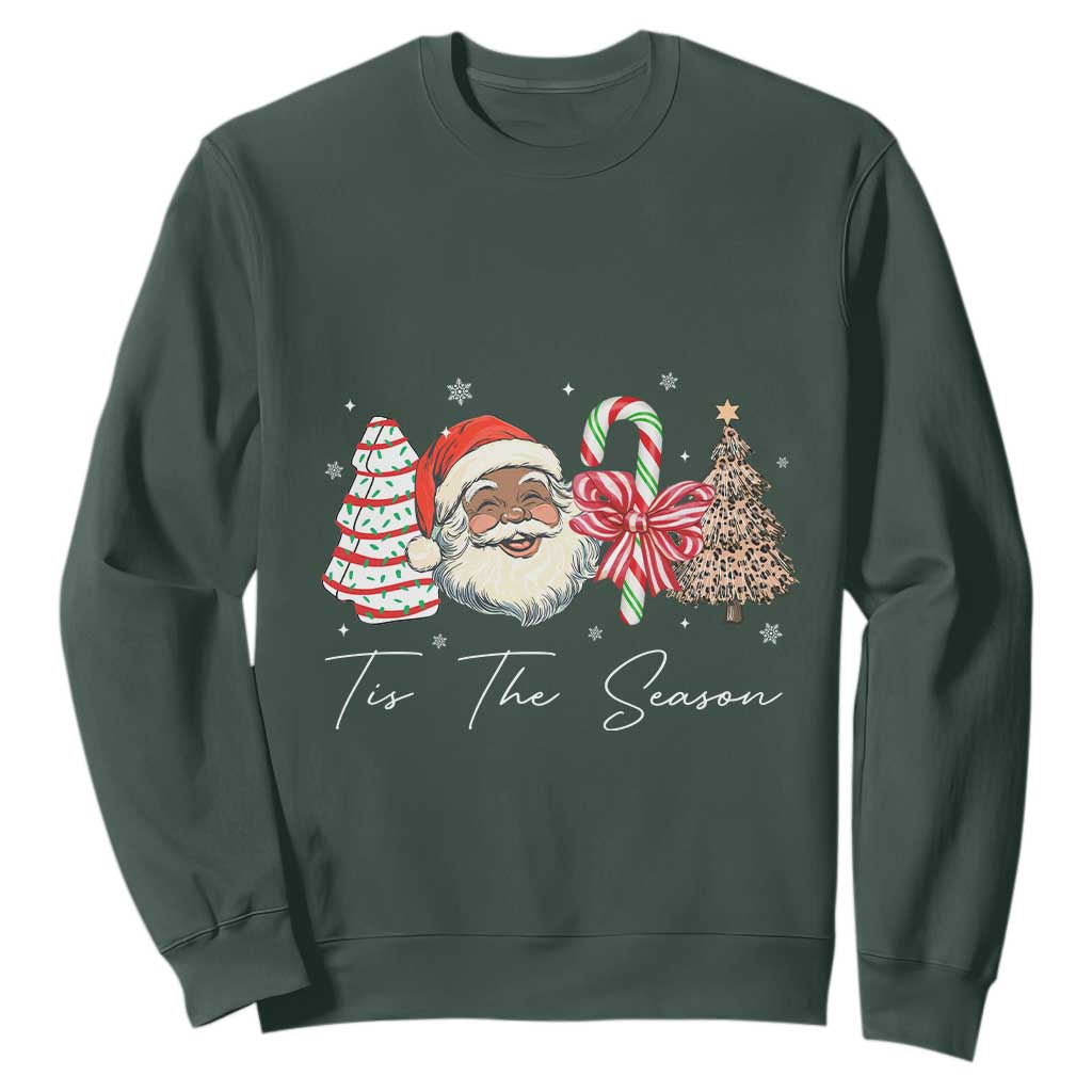 Funny Black Christmas Sweatshirt Tis The Season African American Santa TS11 Dark Forest Green Print Your Wear