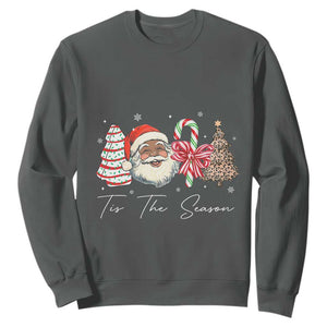 Funny Black Christmas Sweatshirt Tis The Season African American Santa TS11 Dark Heather Print Your Wear