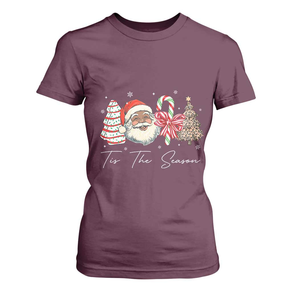 Funny Black Christmas T Shirt For Women Tis The Season African American Santa TS11 Maroon Print Your Wear