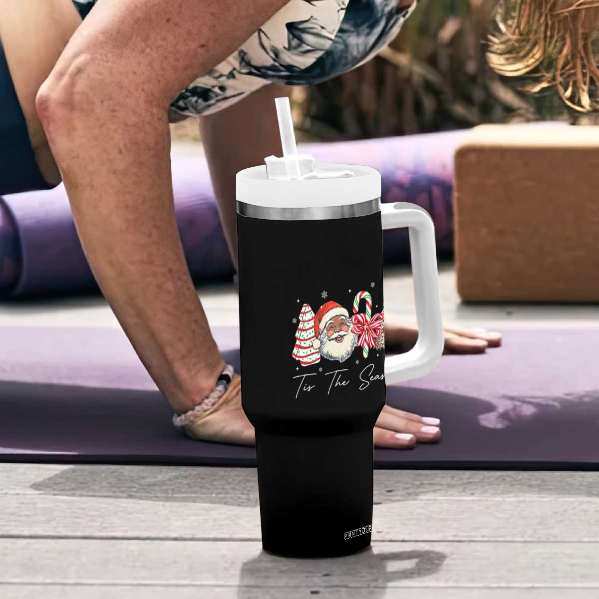 Funny Black Christmas Tumbler With Handle Tis The Season African American Santa TS11 Print Your Wear