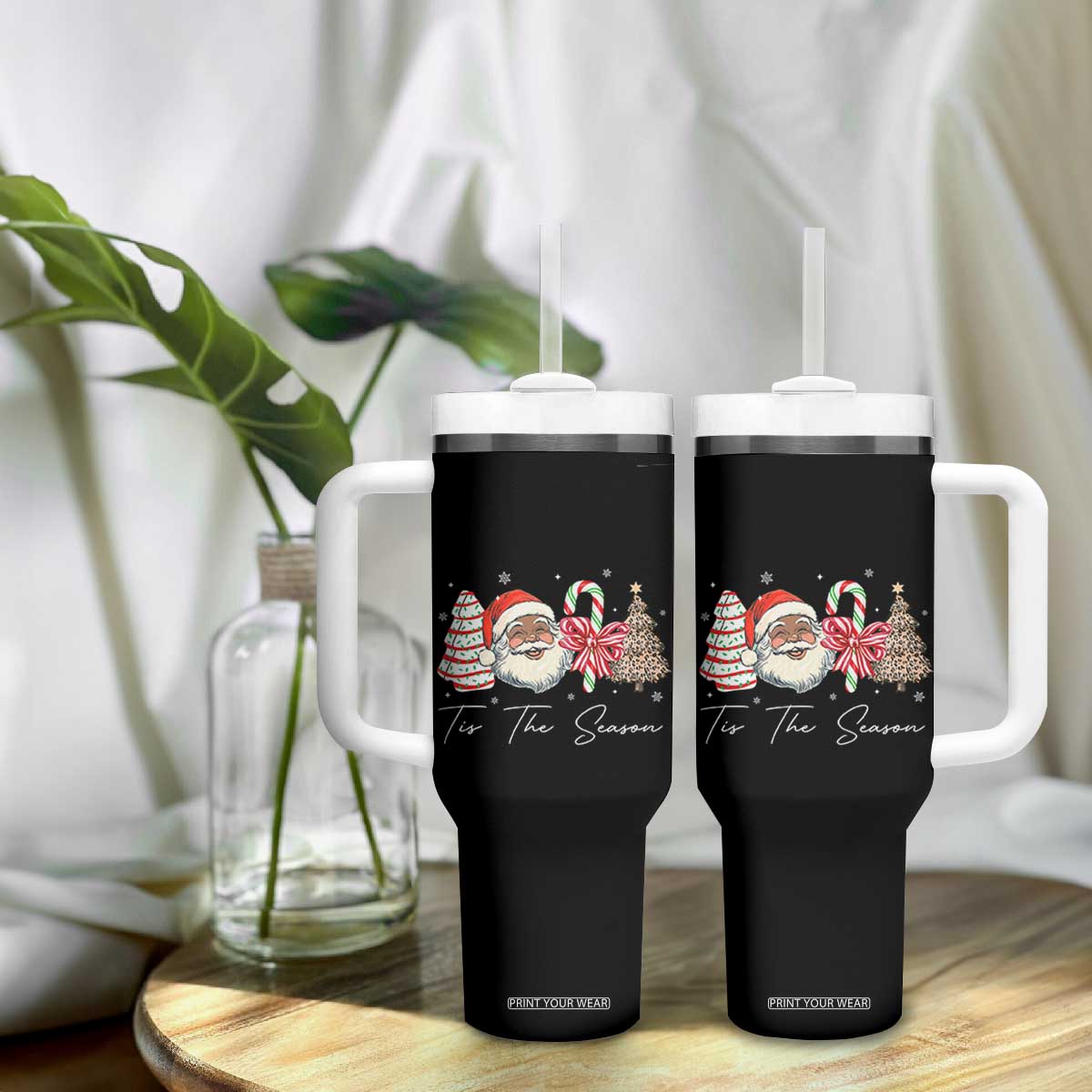 Funny Black Christmas Tumbler With Handle Tis The Season African American Santa TS11 Print Your Wear