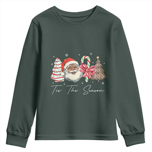 Funny Black Christmas Youth Sweatshirt Tis The Season African American Santa TS11 Dark Forest Green Print Your Wear