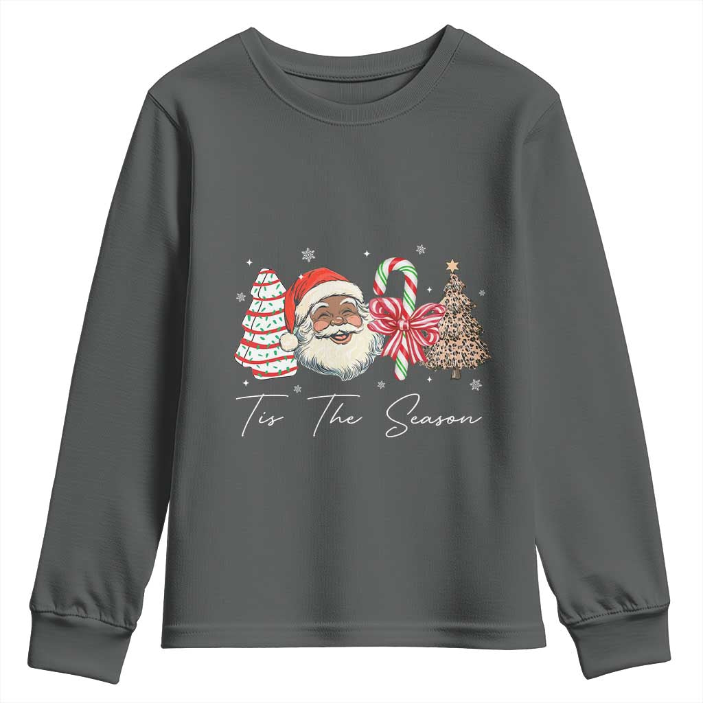 Funny Black Christmas Youth Sweatshirt Tis The Season African American Santa TS11 Dark Heather Print Your Wear