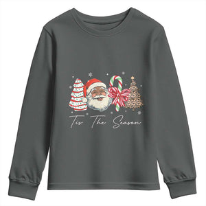 Funny Black Christmas Youth Sweatshirt Tis The Season African American Santa TS11 Dark Heather Print Your Wear