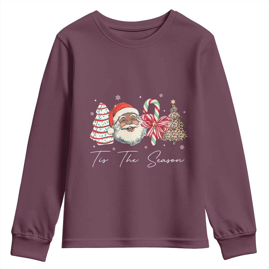 Funny Black Christmas Youth Sweatshirt Tis The Season African American Santa TS11 Maroon Print Your Wear