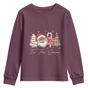 Funny Black Christmas Youth Sweatshirt Tis The Season African American Santa TS11 Maroon Print Your Wear