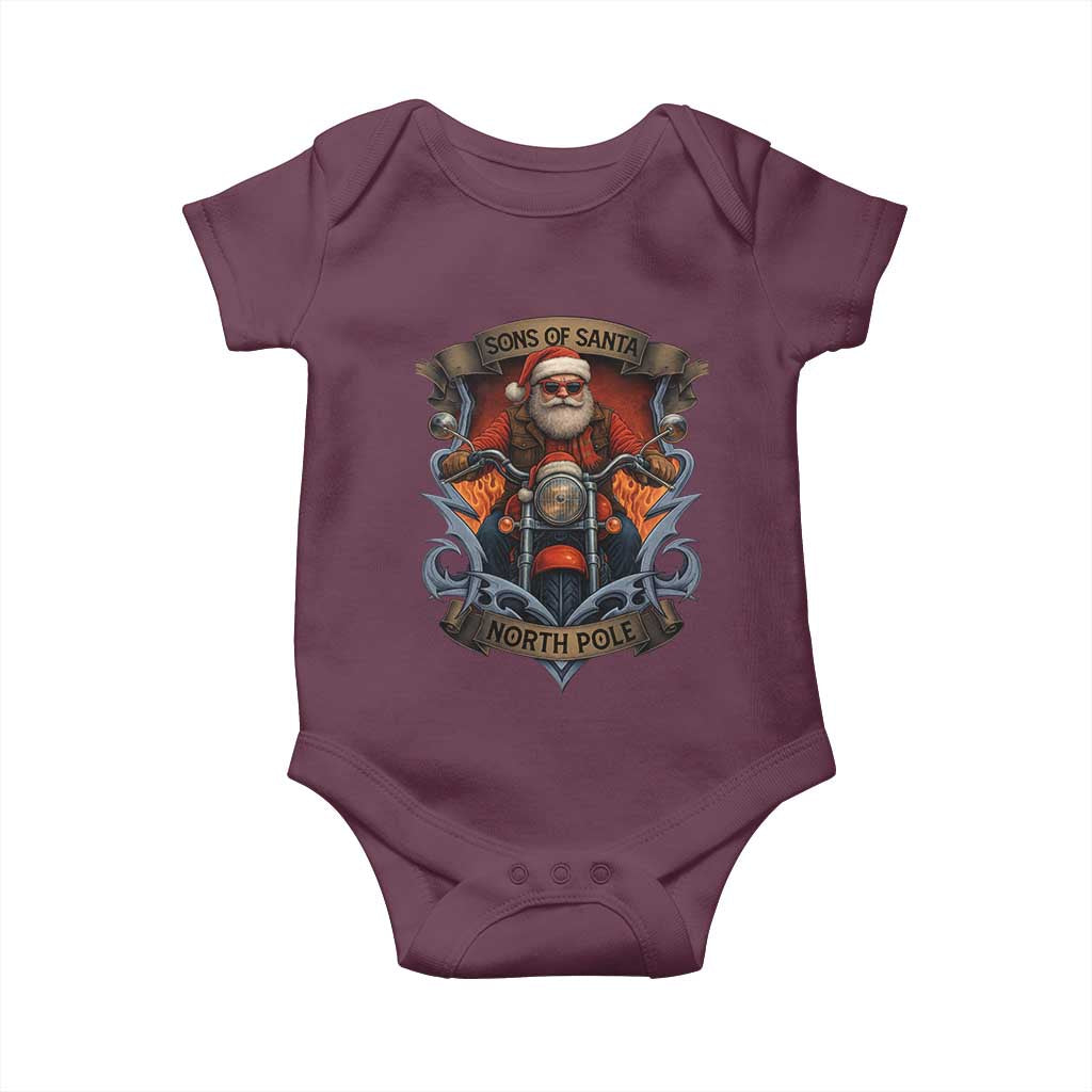 Funny Christmas Motorcycle Santa Baby Onesie Sons Of Santa North Pole Xmas Biker TS11 Maroon Print Your Wear