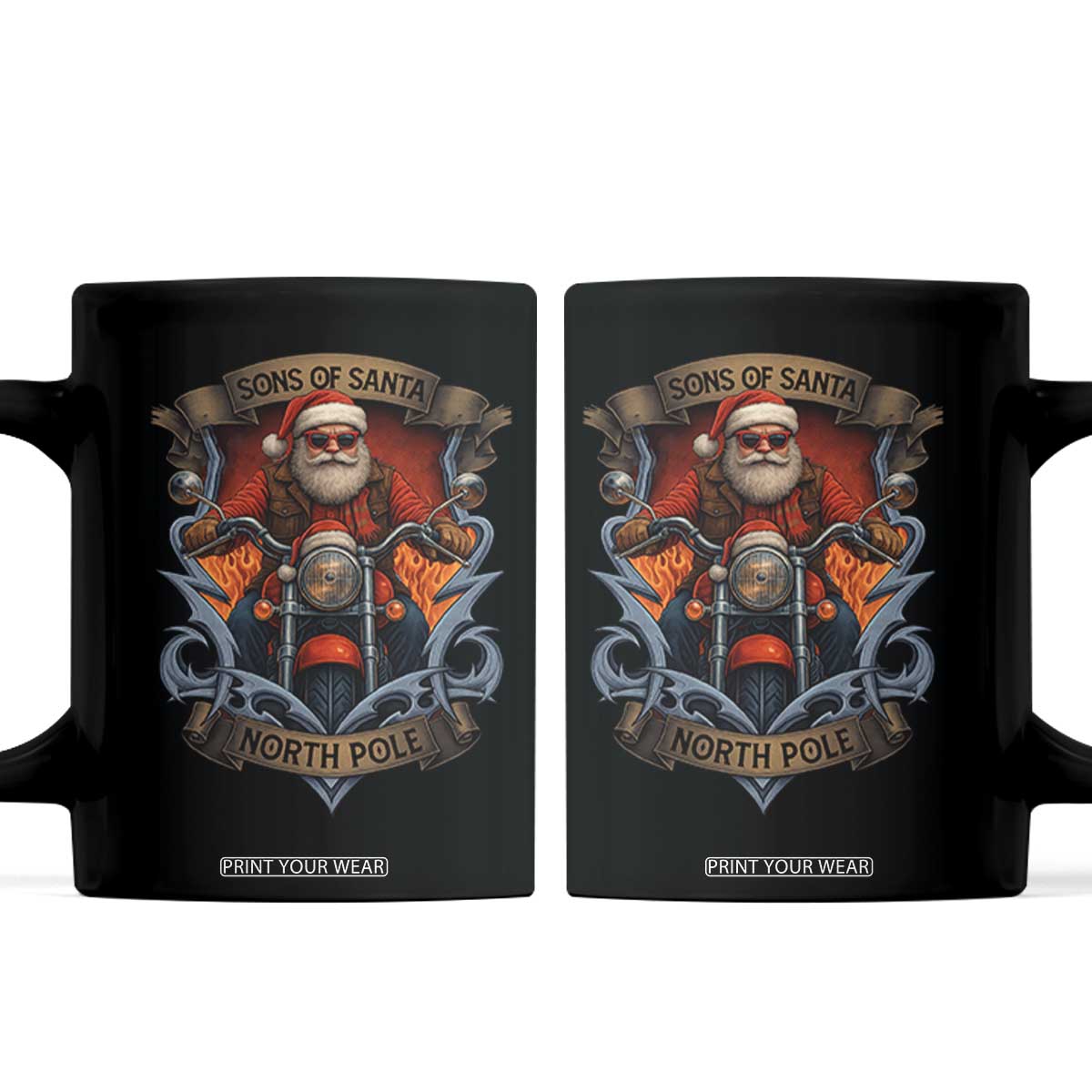 Funny Christmas Motorcycle Santa Coffee Mug Sons Of Santa North Pole Xmas Biker TS11 Black Print Your Wear