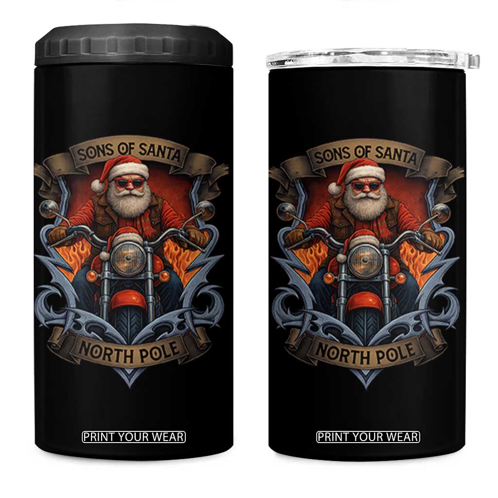 Funny Christmas Motorcycle Santa 4 in 1 Can Cooler Tumbler Sons Of Santa North Pole Xmas Biker TS11 One Size: 16 oz Black Print Your Wear