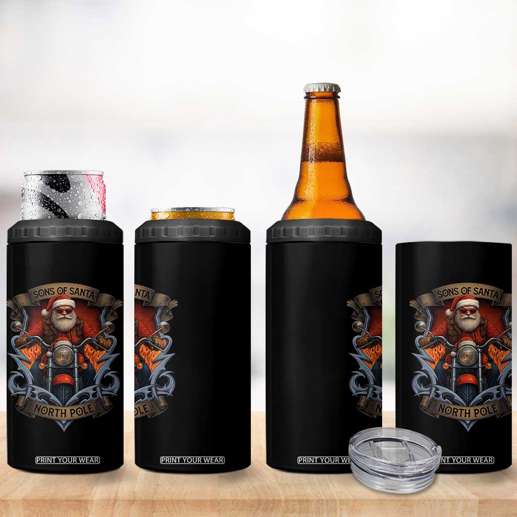 Funny Christmas Motorcycle Santa 4 in 1 Can Cooler Tumbler Sons Of Santa North Pole Xmas Biker TS11 Print Your Wear