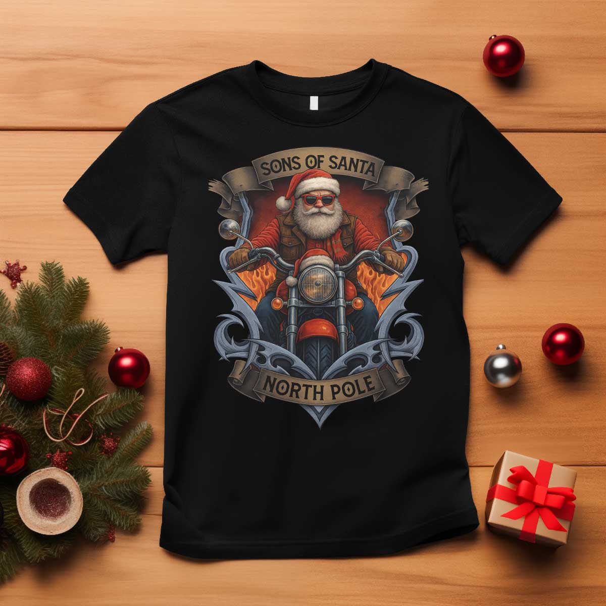 Funny Christmas Motorcycle Santa T Shirt Sons Of Santa North Pole Xmas Biker TS11 Black Print Your Wear