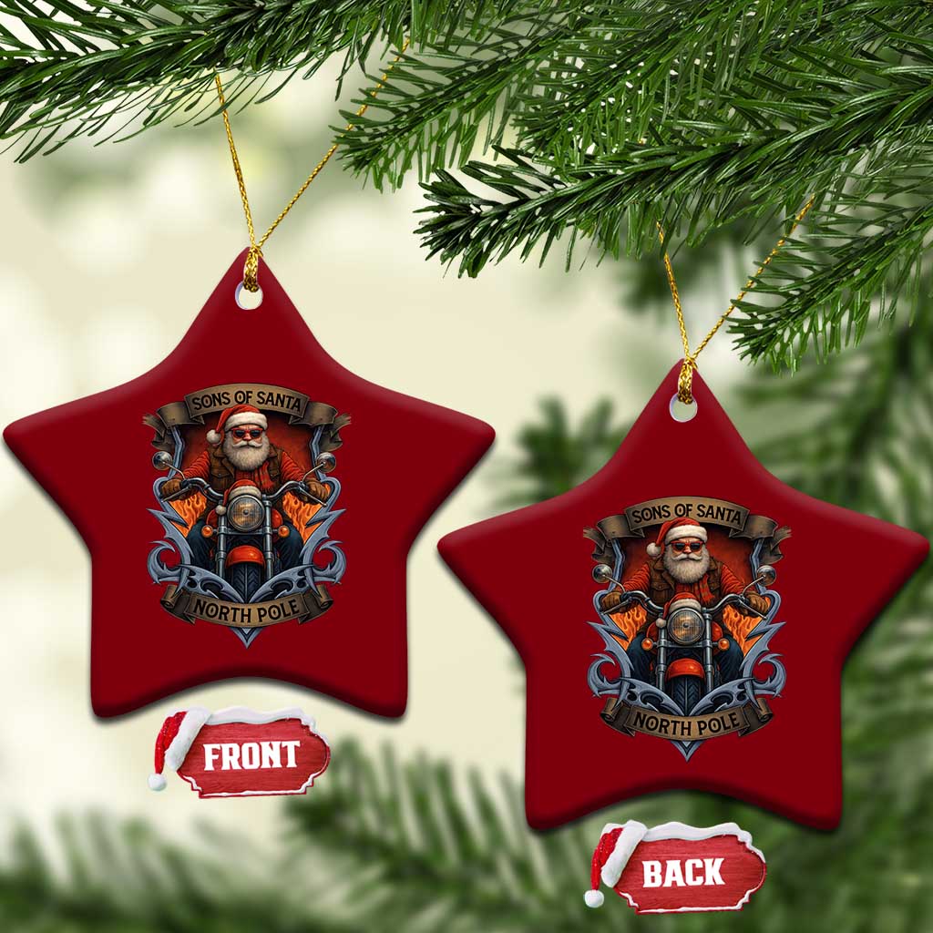 Funny Christmas Motorcycle Santa Ceramic Ornament Sons Of Santa North Pole Xmas Biker TS11 Print Your Wear