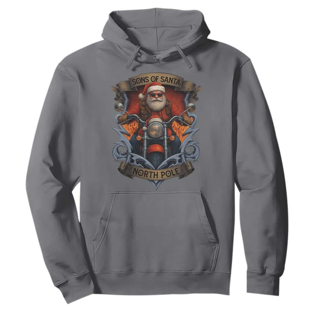 Funny Christmas Motorcycle Santa Hoodie Sons Of Santa North Pole Xmas Biker TS11 Charcoal Print Your Wear