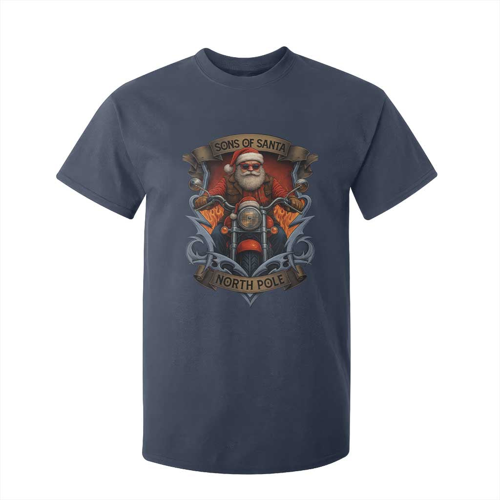 Funny Christmas Motorcycle Santa T Shirt For Kid Sons Of Santa North Pole Xmas Biker TS11 Navy Print Your Wear
