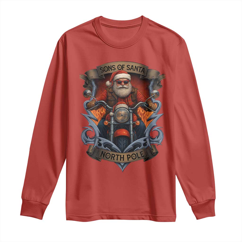Funny Christmas Motorcycle Santa Long Sleeve Shirt Sons Of Santa North Pole Xmas Biker TS11 Red Print Your Wear