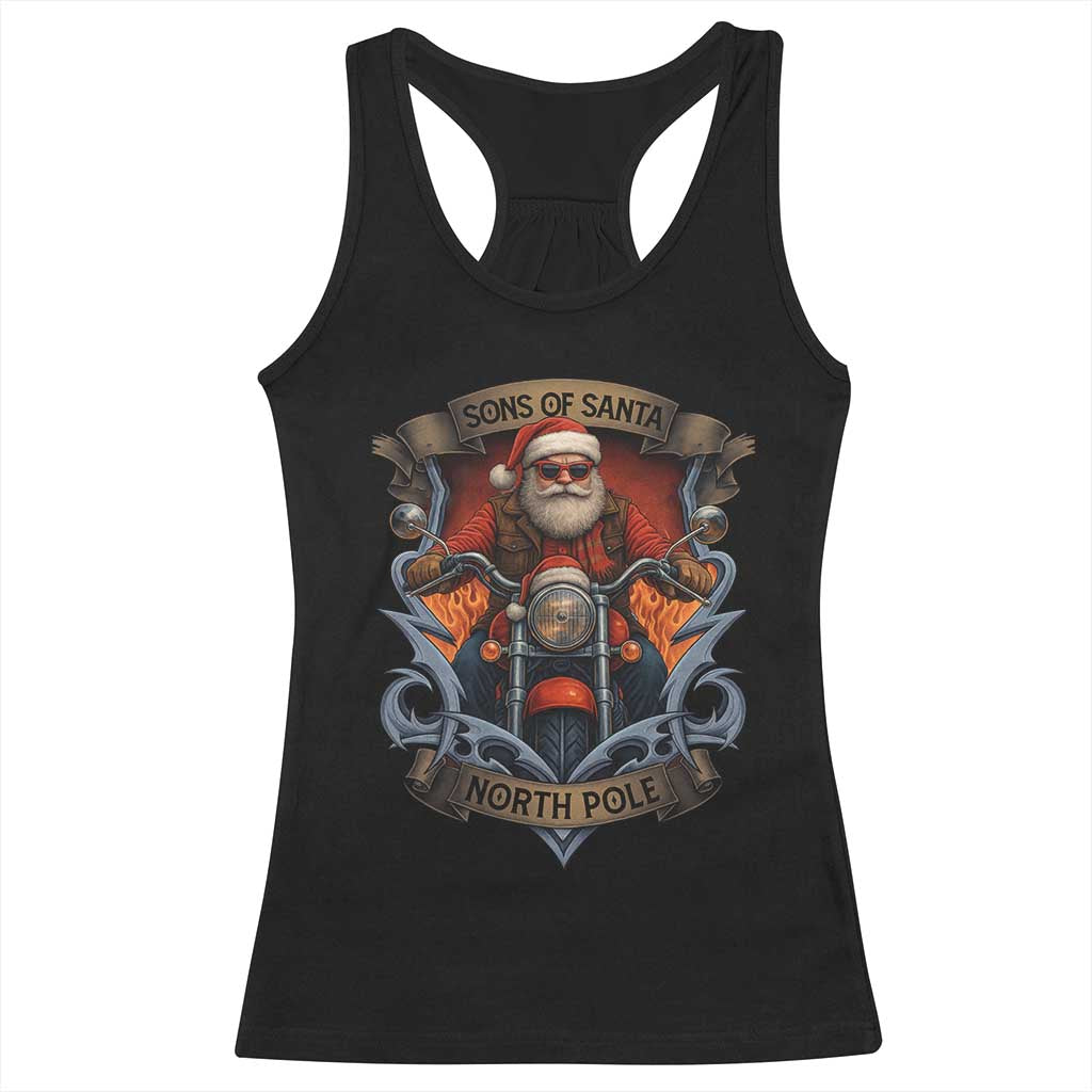 Funny Christmas Motorcycle Santa Racerback Tank Top Sons Of Santa North Pole Xmas Biker TS11 Black Print Your Wear