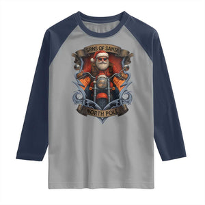 Funny Christmas Motorcycle Santa Raglan Shirt Sons Of Santa North Pole Xmas Biker TS11 Sport Gray Navy Print Your Wear