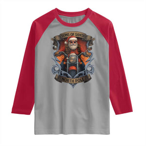 Funny Christmas Motorcycle Santa Raglan Shirt Sons Of Santa North Pole Xmas Biker TS11 Sport Gray Red Print Your Wear