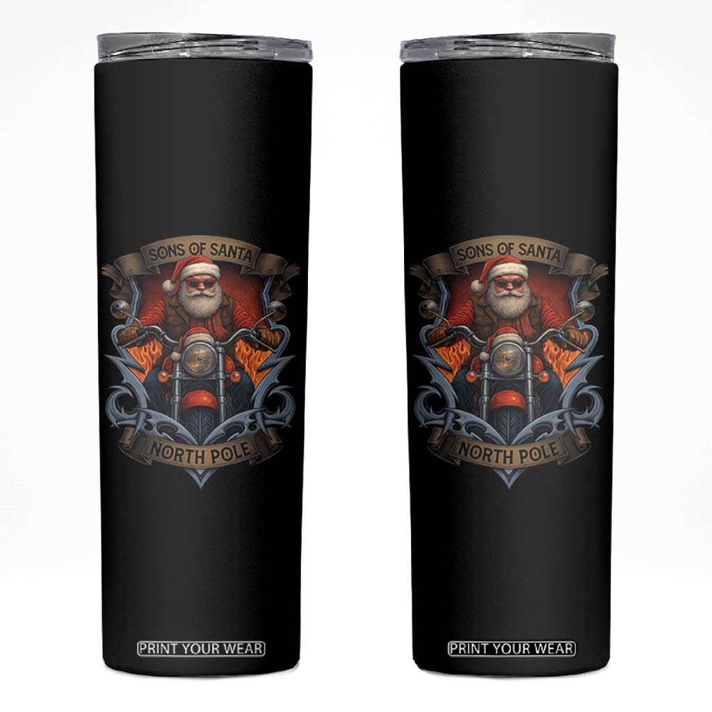 Funny Christmas Motorcycle Santa Skinny Tumbler Sons Of Santa North Pole Xmas Biker TS11 Black Print Your Wear