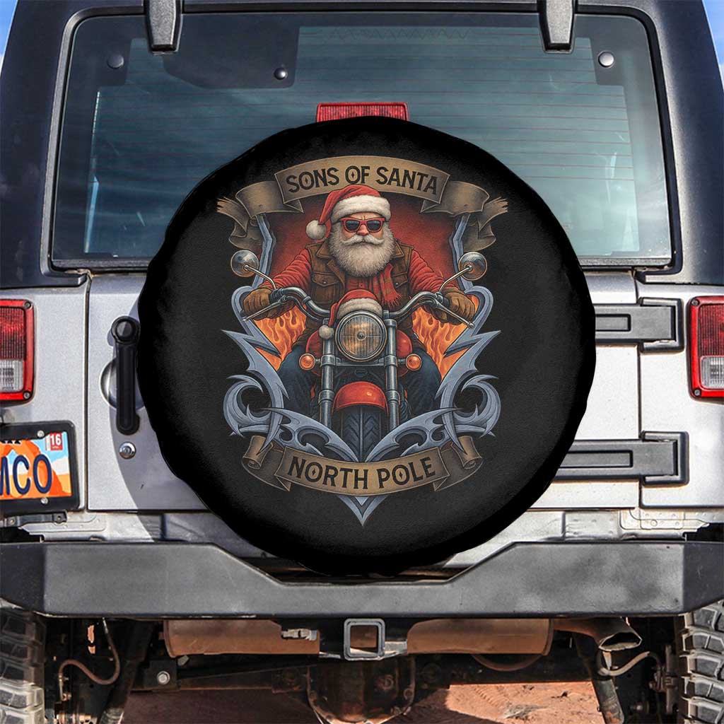 Funny Christmas Motorcycle Santa Spare Tire Cover Sons Of Santa North Pole Xmas Biker TS11 No hole Black Print Your Wear