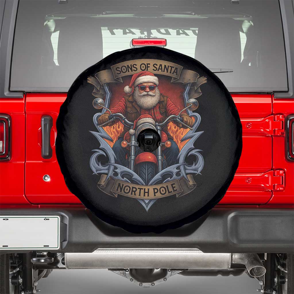 Funny Christmas Motorcycle Santa Spare Tire Cover Sons Of Santa North Pole Xmas Biker TS11 Black Print Your Wear