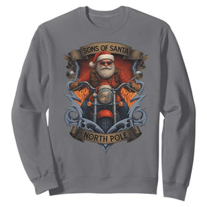 Funny Christmas Motorcycle Santa Sweatshirt Sons Of Santa North Pole Xmas Biker TS11 Charcoal Print Your Wear