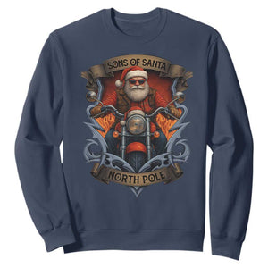 Funny Christmas Motorcycle Santa Sweatshirt Sons Of Santa North Pole Xmas Biker TS11 Navy Print Your Wear
